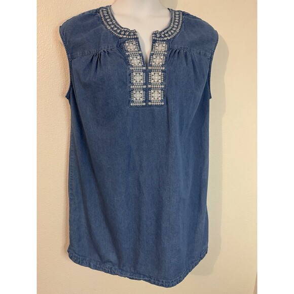 Knox Rose Womens Chambray Embroidered Tunic Sleeveless Dress XXL 65% Cotton - Picture 1 of 8